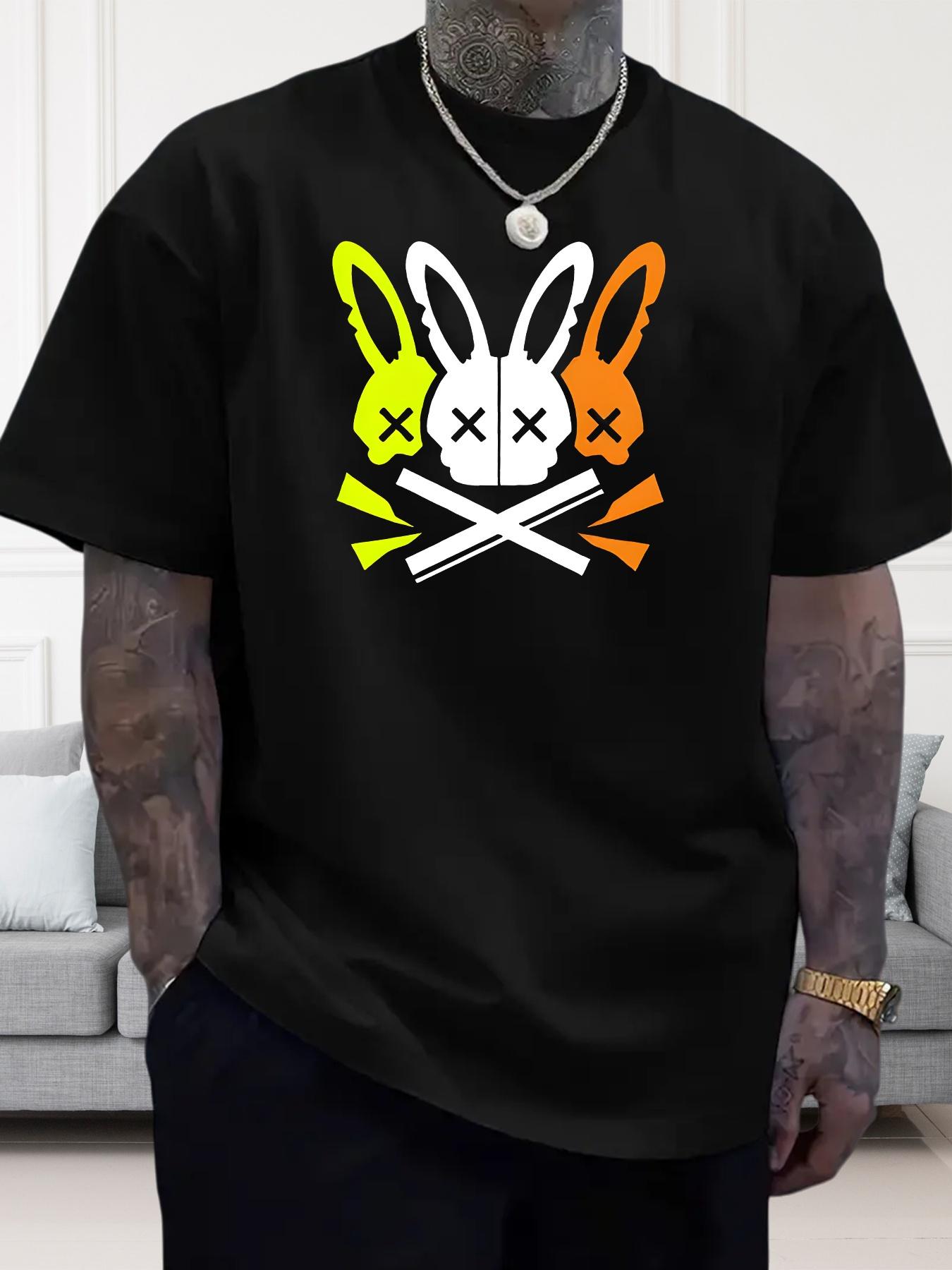 Mens Clothing Spring and Summer Casual Round Neck Cotton Tshirt Unique Rabbit Skull Pattern Printed Short Sleeved Tshirt S
