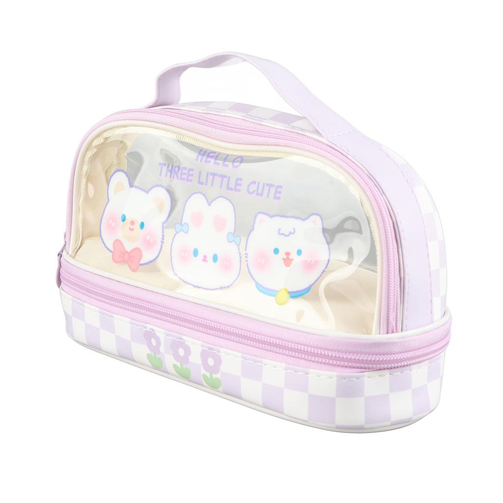 Waterproof Pencil Pen Case Cartoon Cute Transparent Stationary Bag with  for School Students M