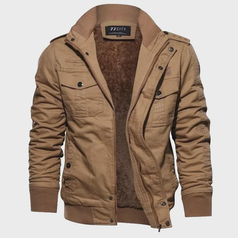 Men's Plus Velvet Thickened Cotton Jacket - Stand Collar, Washable, Large Sizes, for Autumn and Winter.