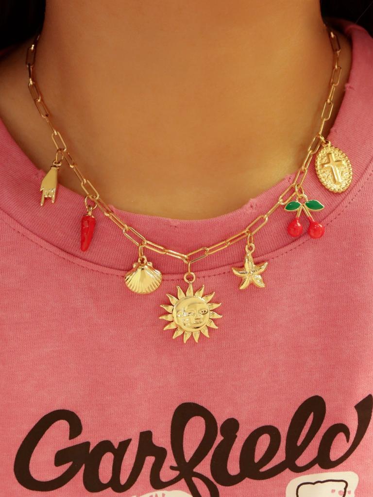 Collier Charms Œil Maléfique pour Femmes Mignon Cœur Couleur Or Bohème Colliers Soleil Lune Piment Pendentif Bijoux de Soirée Haute Qualité