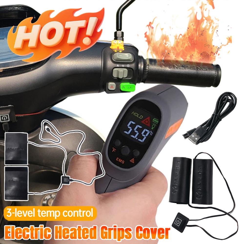 Motorcycle Heated Hand Grip Cover for ATV Scooter Handlebar Heater Warmer 3-Gear Temperature Adjustable Motorcycle Grips Cover