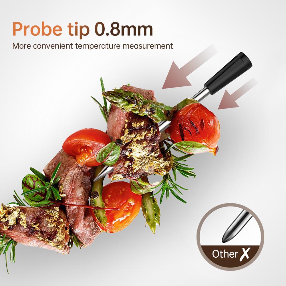 98FT Wireless Meat Thermometer BT 4 Probes Meat Thermometer Waterproof Type-C Rechargeable Food Cooking Thermometer