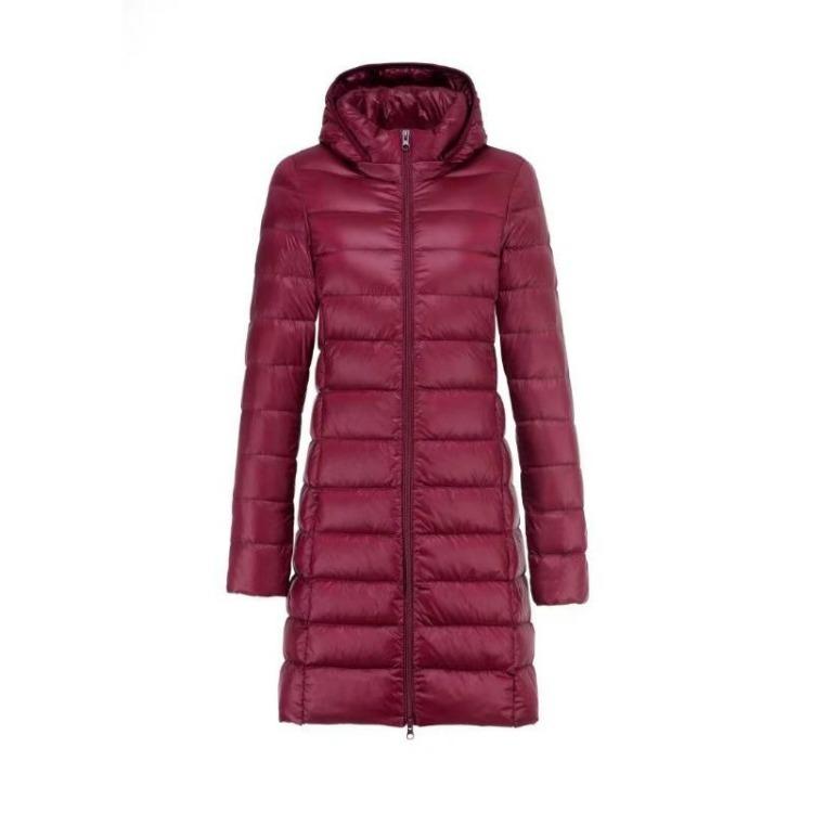 Autumn Winter Women Lightweight Down Jacket Medium Long White Duck Down Coat Removable Hood