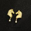 European and American niche high-end gold inlaid stone horsehead earrings personality high-end sense zodiac animal stud earrings silver needle earring