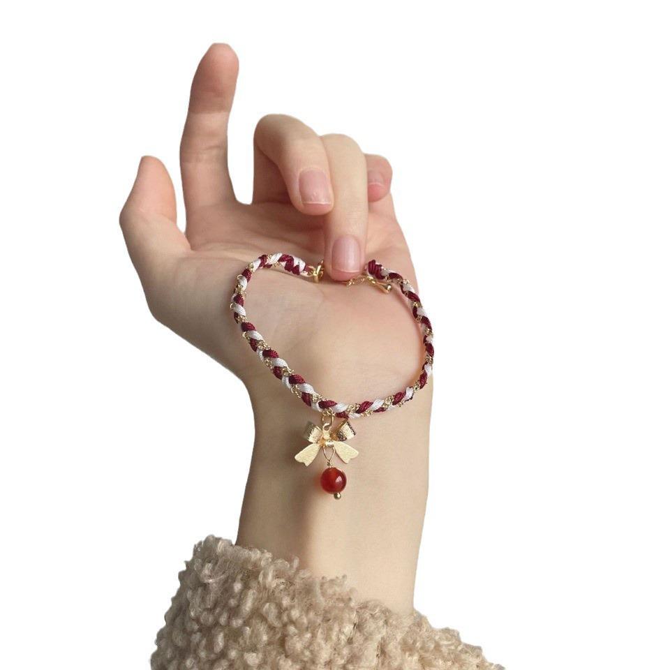 Christmas Color Scheme Woven Hand Rope Bracelet - Women's Red & Green/White Festive Jewelry