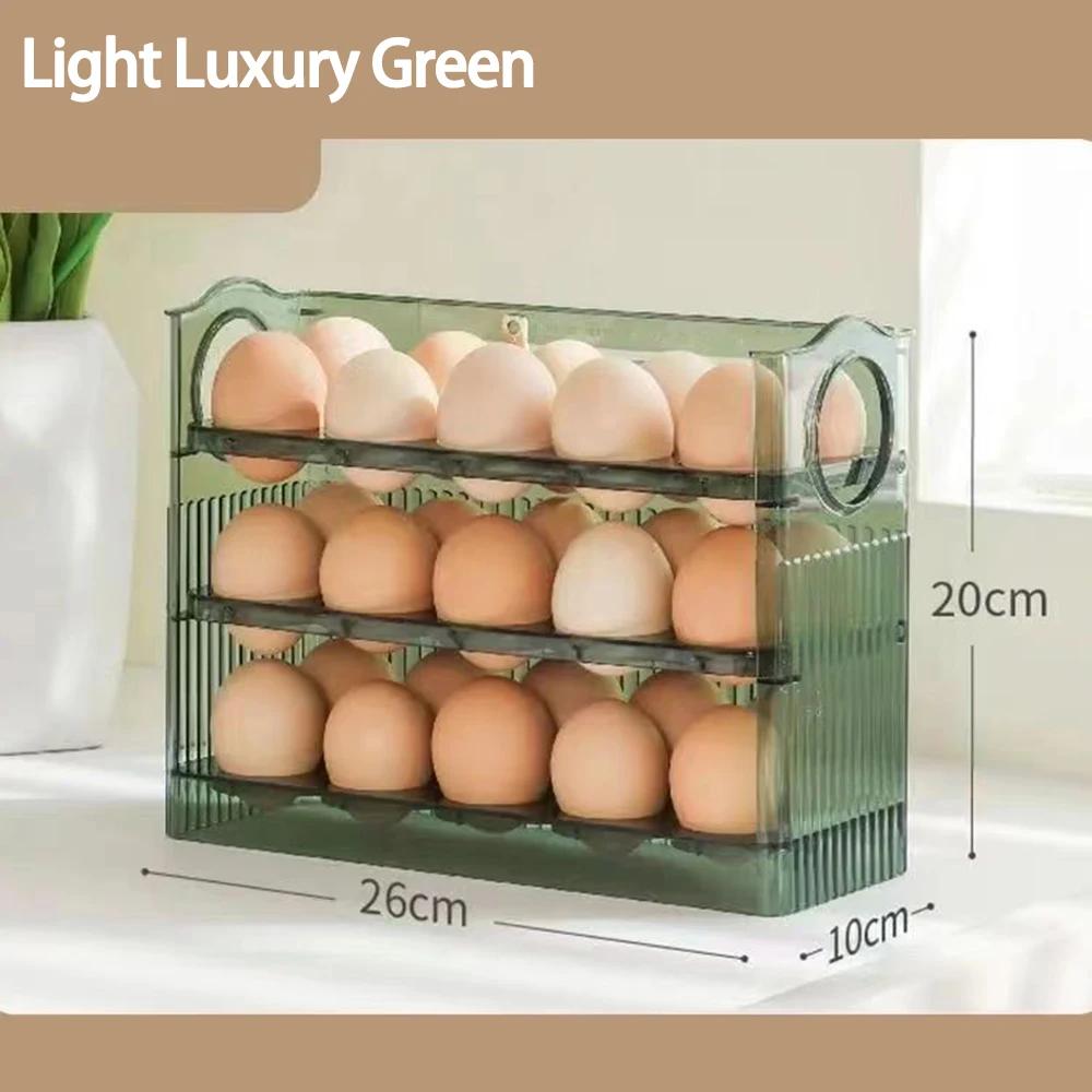 Kitchen Large Three-tier Capacity Egg Fridge Storage Box - Portable Multi-Layer Egg Tray  Auto Opening/Closing Egg Holder