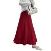 Women's High-Waist A-Line Knit Skirt - Hip-Covering, Wide Hem, Plus Size, Autumn-Winter, Thickened, Slimming Pleated Long Skirt