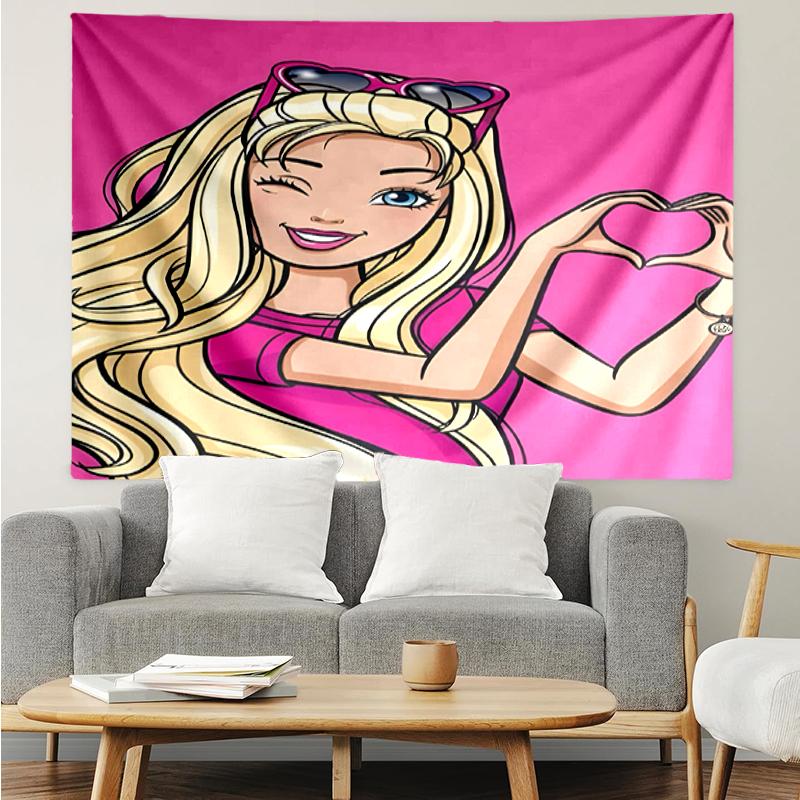 Barbie Print Tapestry, Backdrop, Easy Setup, Ideal for Bedroom, Office & Living Room, with Aesthetic Wall Hanging Decor.