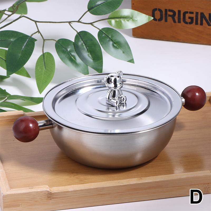 Single-Person Heat-Resistant Stainless Steel Pot Wood Handle For Fruit Salad Yogurt Breakfast Kitchen Cooking Bowl