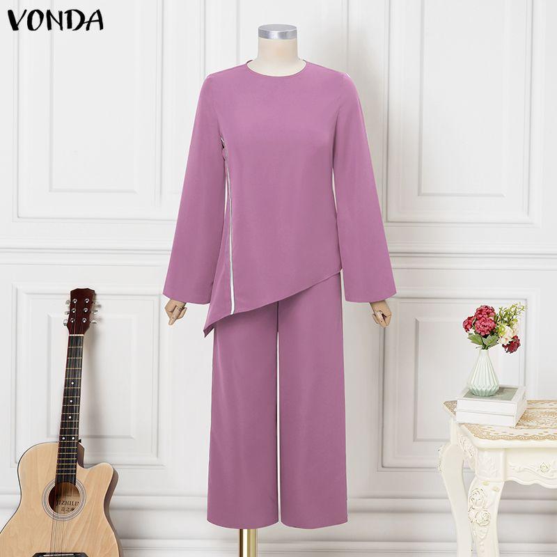 VONDA Elegant Sets Two Pieces Women Half Sleeve Irregular Blouse and Pants Casual Outfits