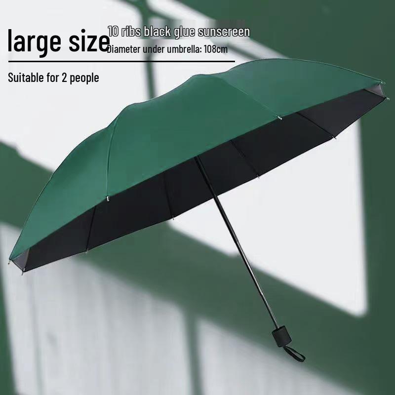 Extra Large 12-Rib Black Folding Umbrella - Heavy-Duty Three-Person Sun and Rain Protection with Custom Logo