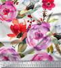 Soimoi Japan Crepe Satin Fabric Leaves,Poppy & Peony Flower Decor Fabric Printed Metre 42 Inch