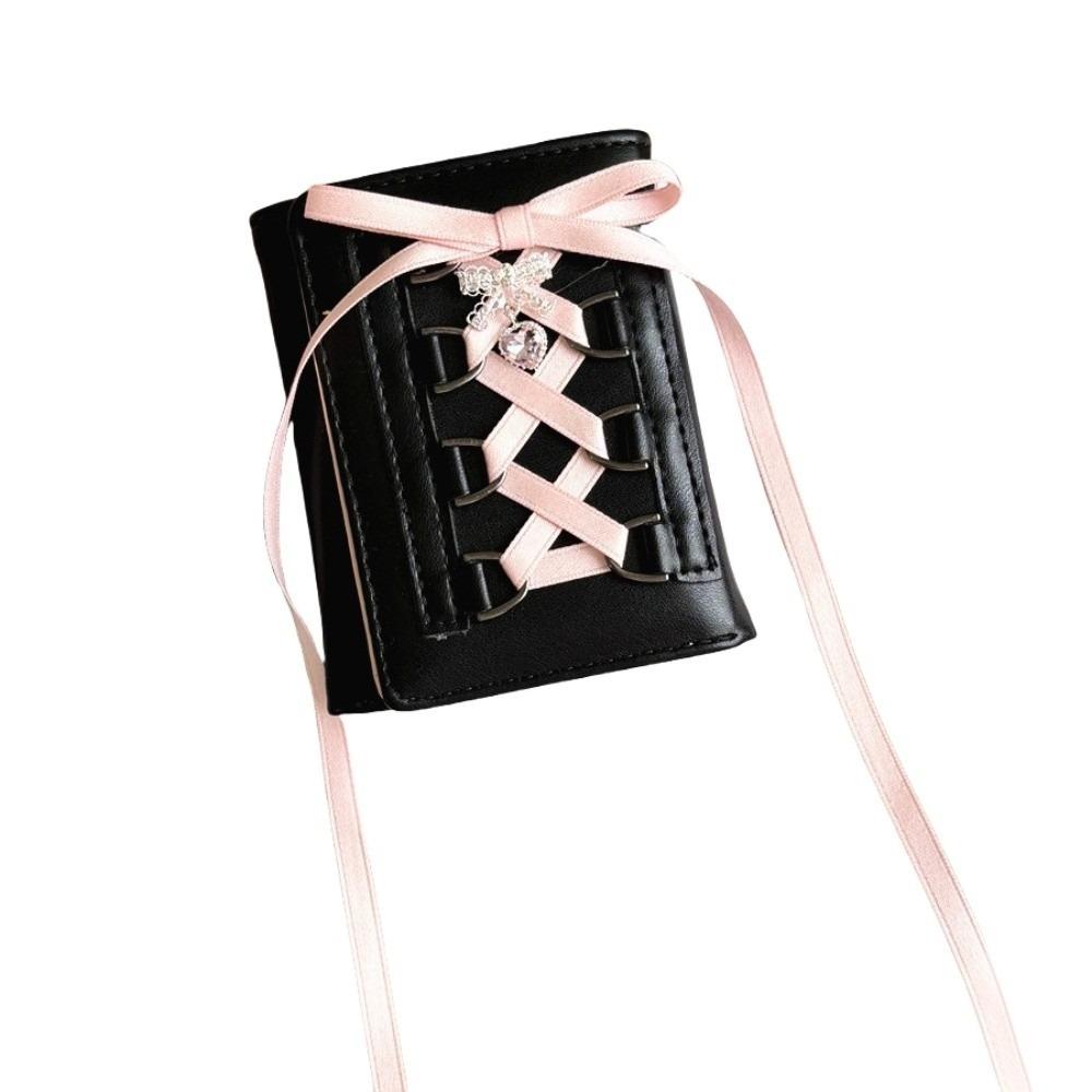 Silk Ribbon Balletcore Three Fold Wallet Korean Style Crossover Strappy Card Bag Girls