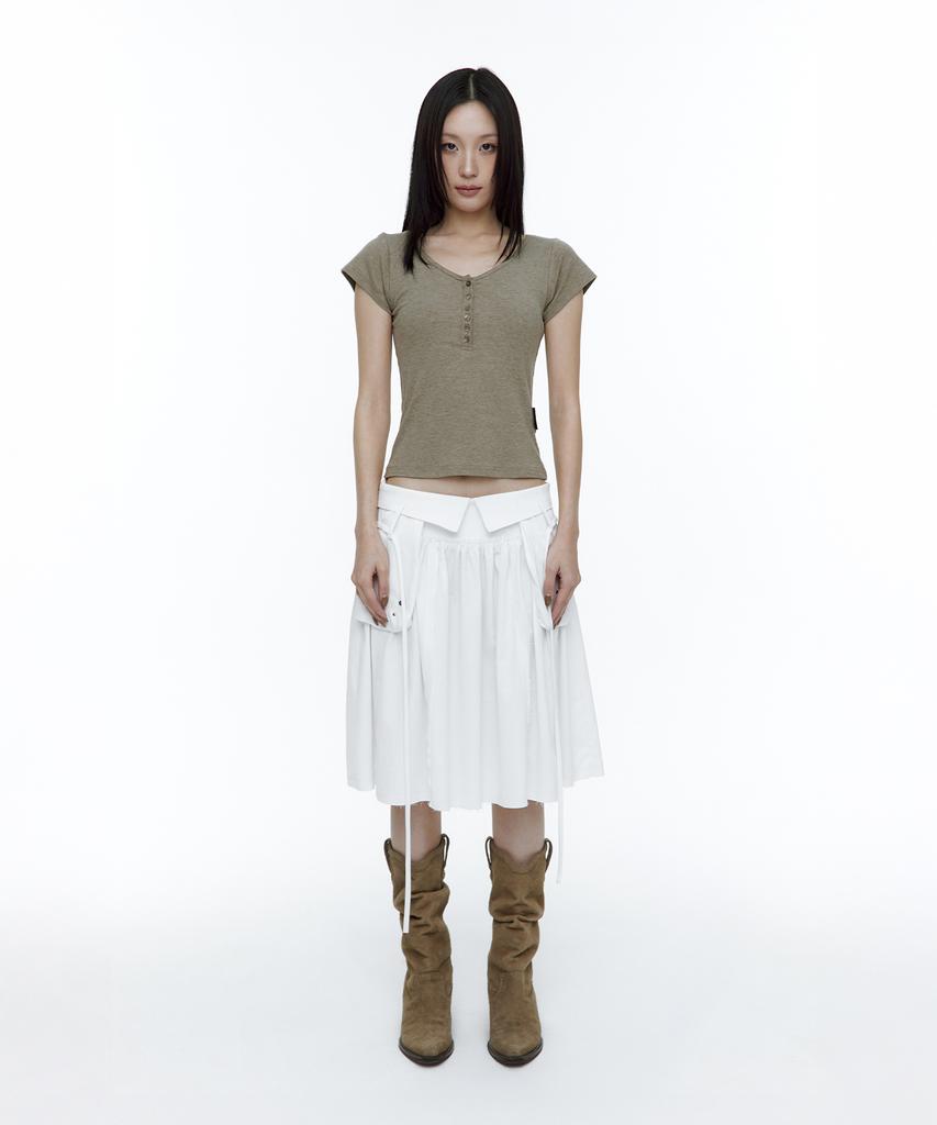 Rough Neck Out-Pocket Pleated Skirt White