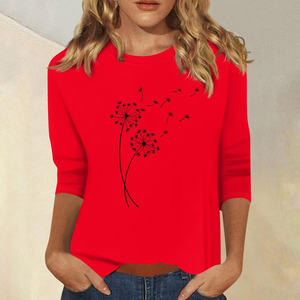 Damenmode, lässig, bedruckt, sieben Ärmel, Rundhalsausschnitt