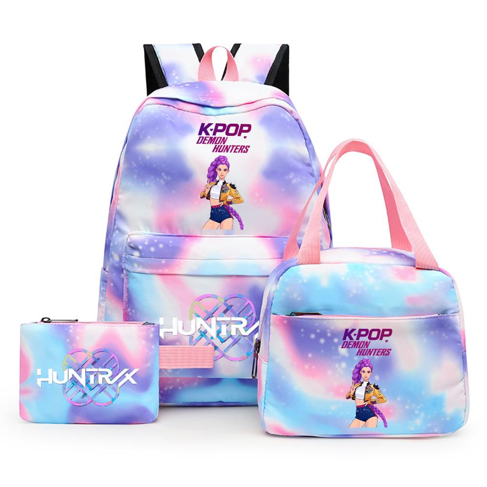 3Pcs/set Cute Cartoon Kpop Printed Backpack with Pengcil Case Lunch Bag for Teenager Girl Boy Bookbag Large Capacity Travel Bag Kid Gift Rucksak