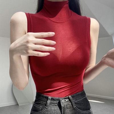 Gilet da donna attillato, trasparente, a collo alto, senza maniche da Dongdaemun