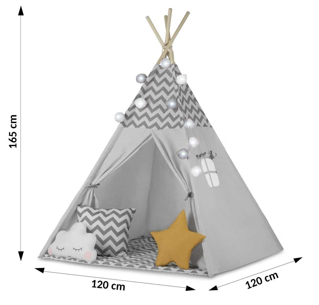 Nukido Children's Teepee Tent With Lights - Gray
