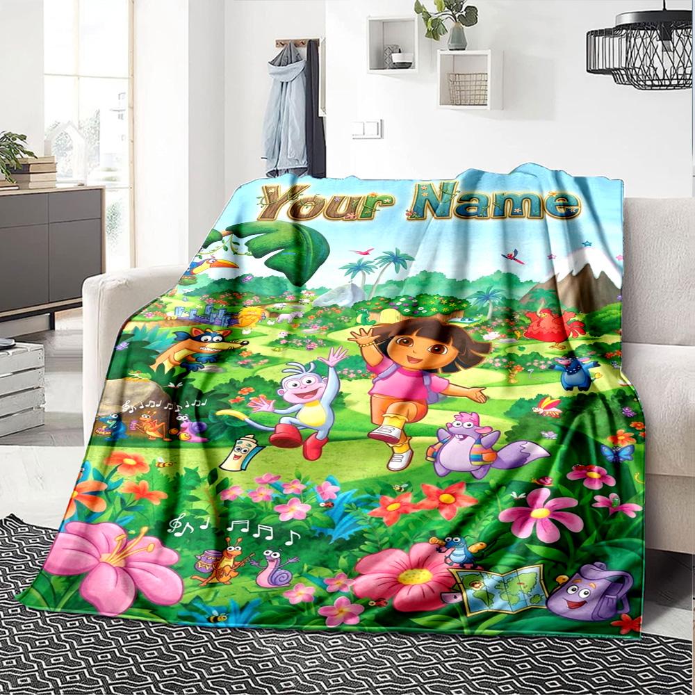 Name Custom Explorer Dora Print Flannel Blanket High Quality Warm Comfortable Cover for All Seasons Perfect for Gifts Home Decor