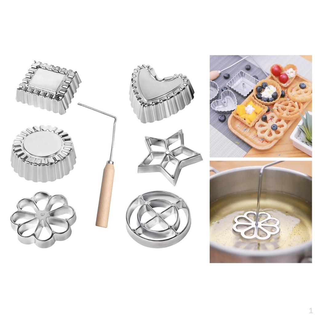 Rosette Iron Set Maker Mold With Handle Waffle Timbale Molds Flower