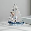 Pobřežní dřevěný model plachetnice Rustikální námořní figurka lodi se skořápkou a hvězdicí Plážové oceánské téma Stolní ozdoba do obývacího pokoje ložnice