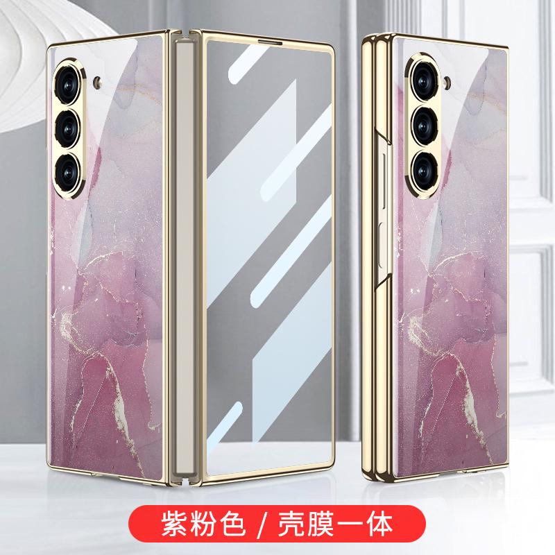 Luxury Plating Painted Glass Case for Samsung Galaxy Z Fold 7 6 Back Screen Glass Protective Cover for Galaxy Z Fold7 Case
