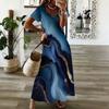 Women Plus Size V Neck Short Sleeve Printed Straight Maxi Dress