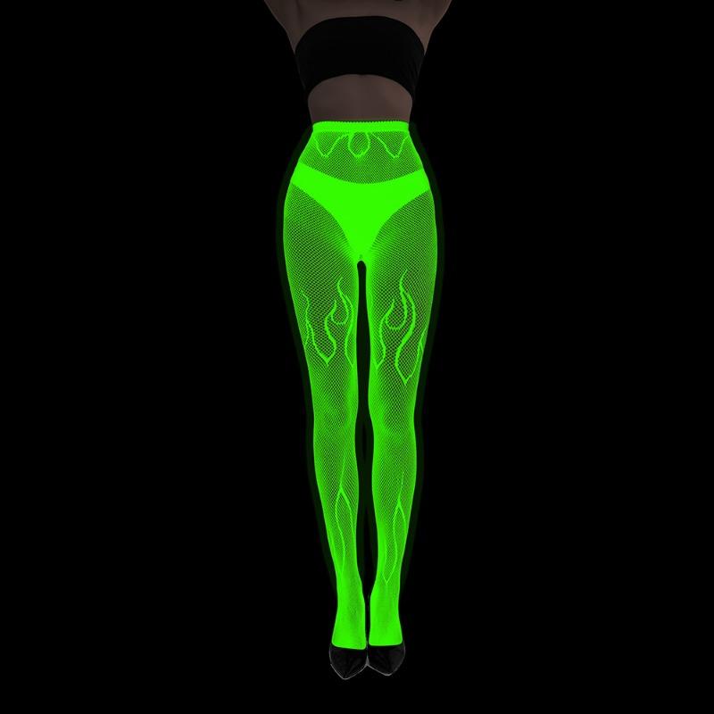 Fluorescent Pantyhose Luminous Fishnet Socks Green Light Sexy Tattoo Lace Body Jacquard Lace Hollow Socks