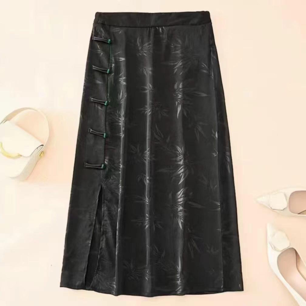 

Women s Chinese Retro Velvet Skirt with Frog Buttons - Slimming, Versatile, and Stylish XL (90-105 jin) чорний