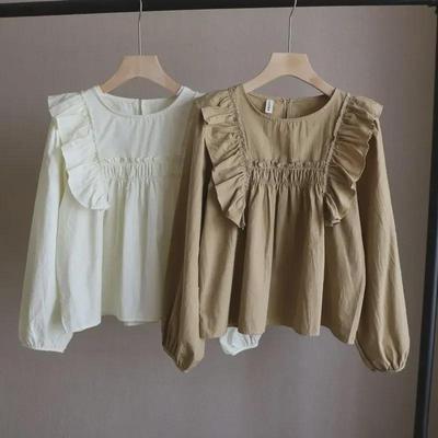 Chic Ruffled Slim-Fit Splicing Long-Sleeve Shirt for Women - Spring & Autumn Collection