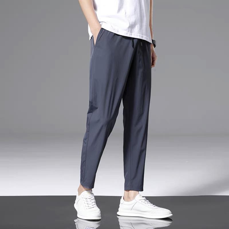 Men's Summer Thin Ice Silk 9 Points Casual Pants Men's Loose-fit Straight-leg Sports Pants 2026 New Style One-piece Delivery