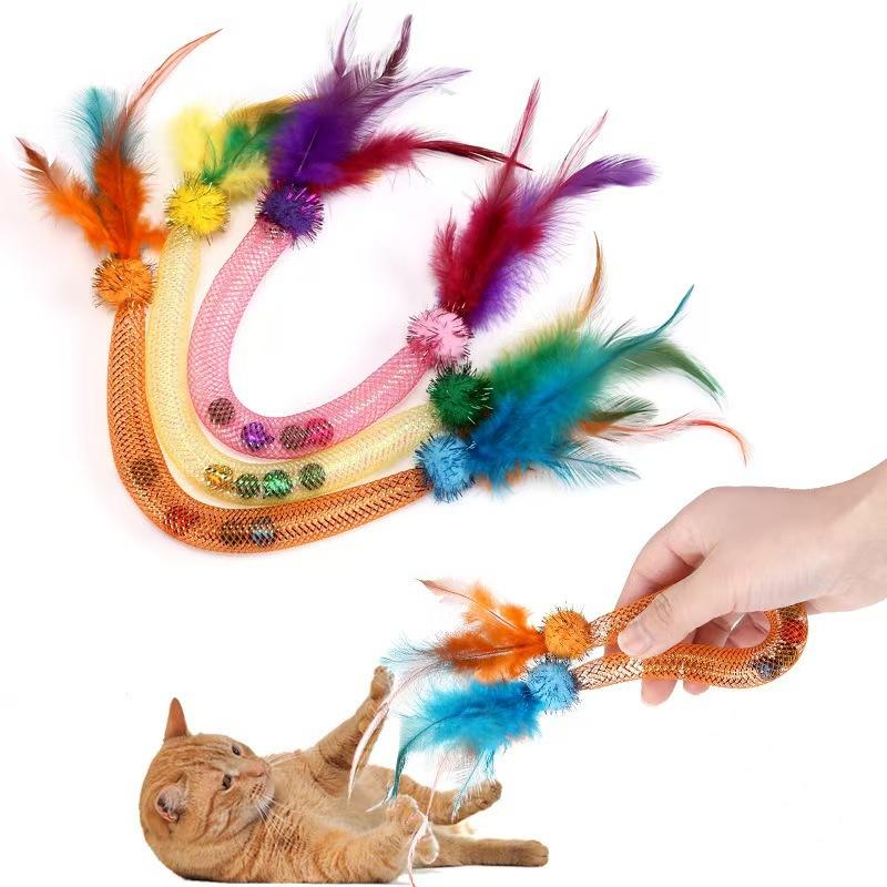 Zabawki dla kota, Elastyczne tuby z siatki, Zabawki dla kota z piórkami, Zabawki do samodzielnej zabawy dla kota, Dzwoneczki, Kulki z kocimiętką, Elastyczne tuby z siatki