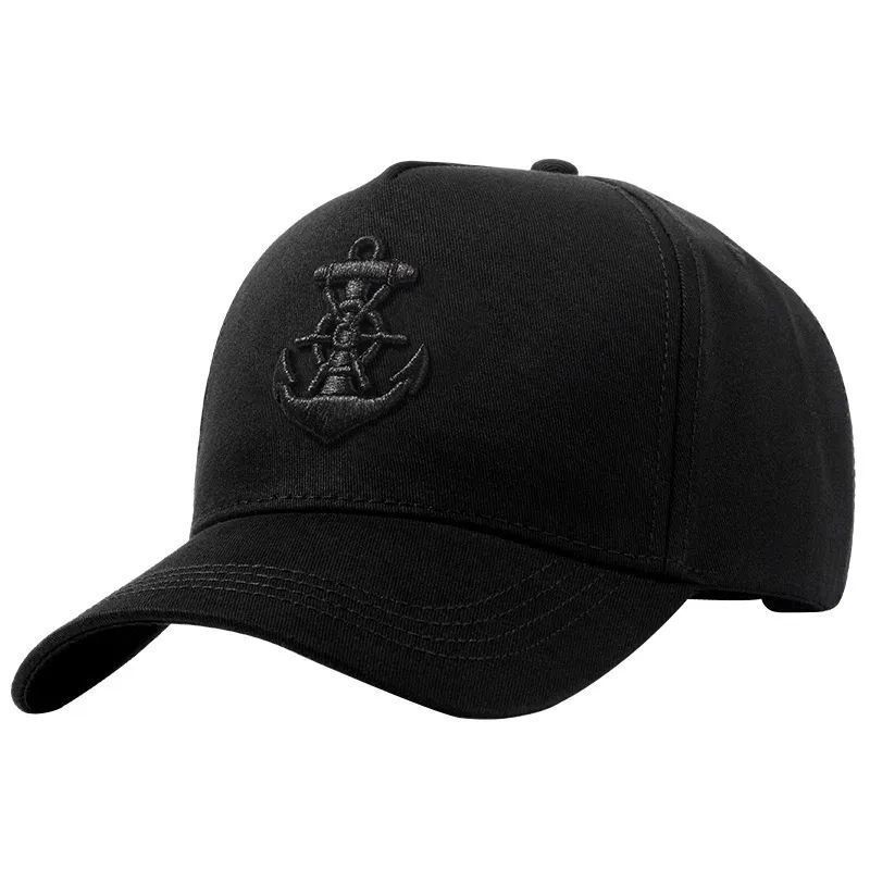 Schiffsanker Dreidimensionale Stickerei Frühling und Herbst Modische Baseballkappe, Hartschale Hübsche Entenschnabelkappe, Wirkt Klein Adjustable black