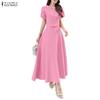 ZANZEA Women Short Sleeve Blouse and Long Skirt Casual Two Piece Sets