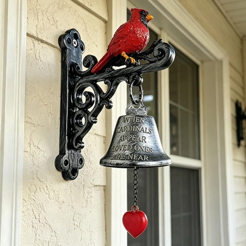 Resin Red Bird Doorbell Metal Hanging Bell Wind Chimes Cast Iron Bell  Farmhouse Setting