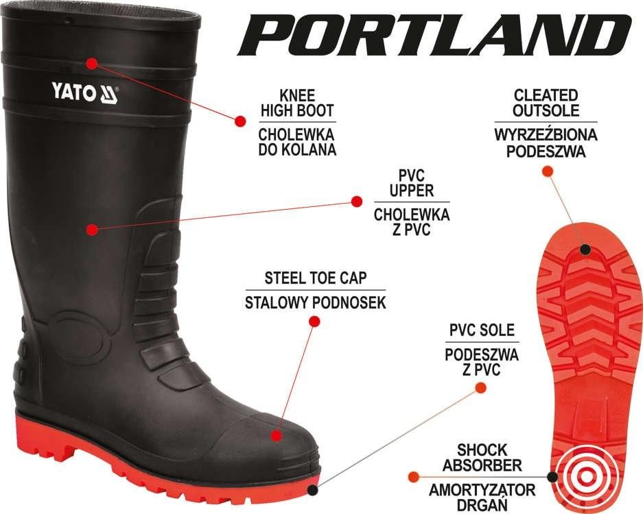 Botas de borracha com biqueira de aço PORTLAND 46 YT-80888 YATO