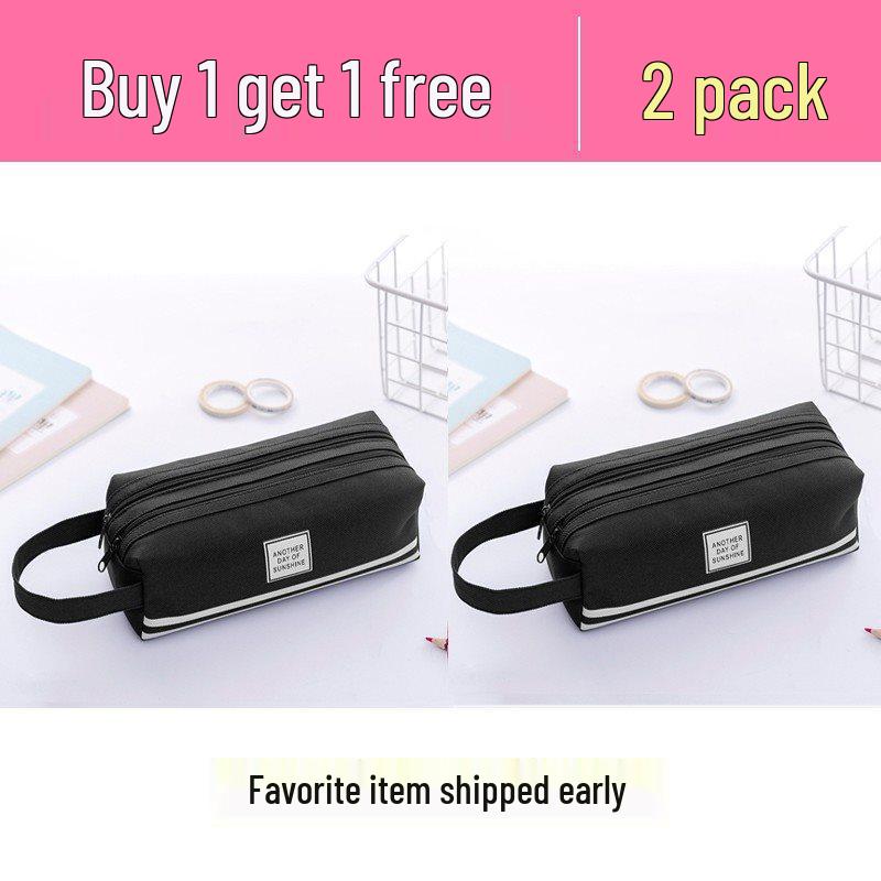 Ins Style Double Layer Canvas Pencil Case for Students - Simple, Creative Design with Zippers