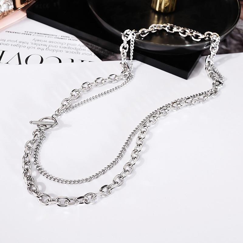 Titanium steel double-layer thick chain ot buckle necklace men and women versatile fashion street hiphop personalized jewelry necklace tide