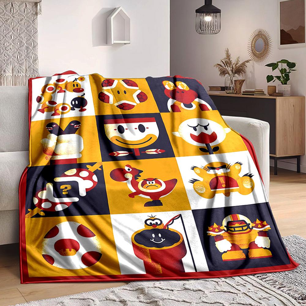 1pc Mario Characters Cozy Print Blanket Lightweight Warm Flannel Throw Blanket For Sofa, Bed, Living Room
