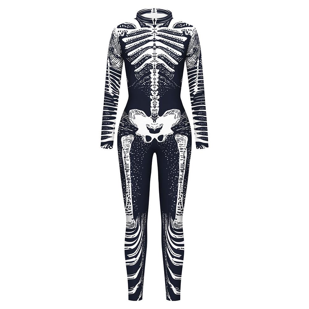 Black and White Clown Human Muscle Skull Skeleton Halloween Cosplay Costume Adults Men Party Body Digital Print Tights Onesie