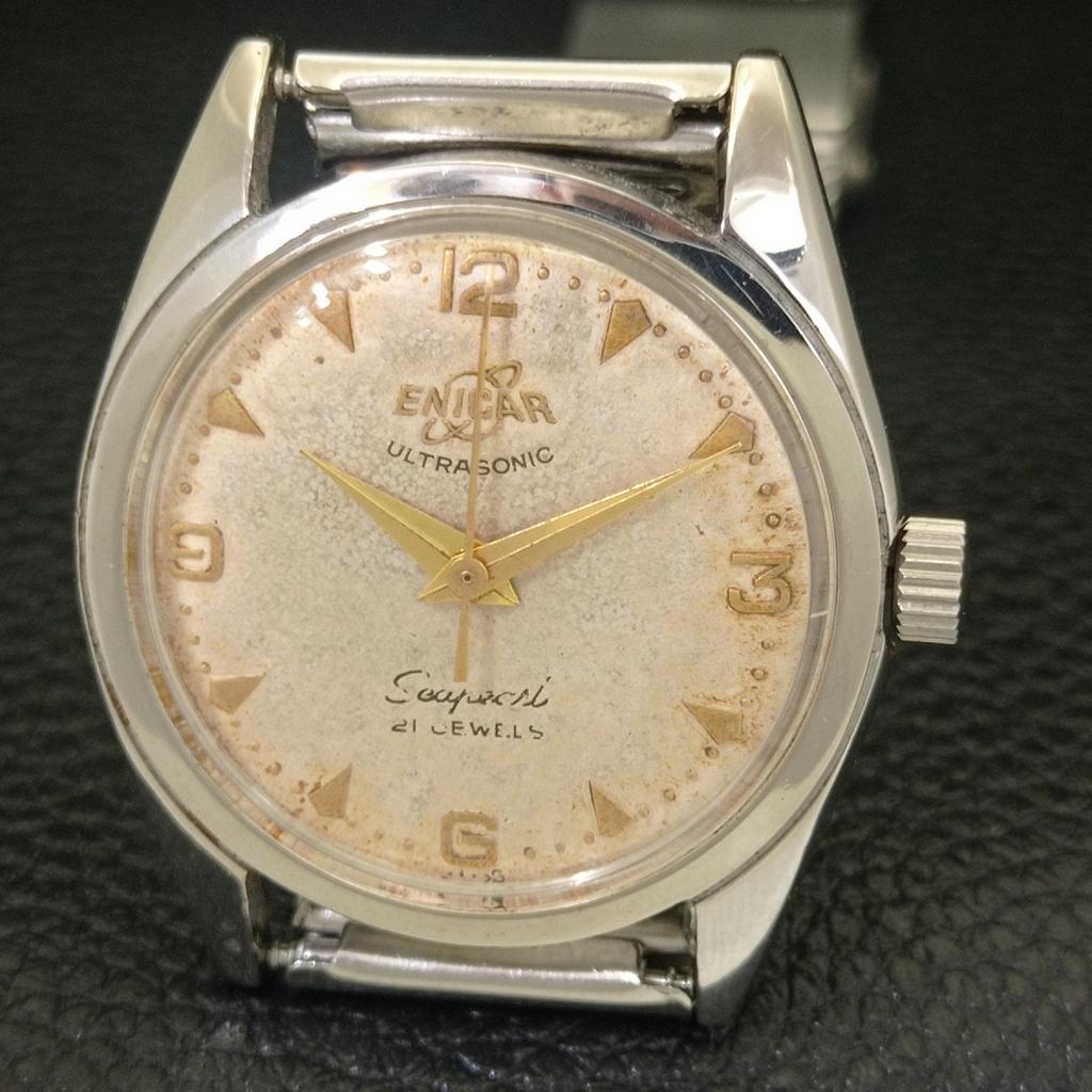Enicar ULTRASCHALL-HANDAUFZUG SCHWEIZER HERREN VINTAGE ORIGINALES ZIFFERBLATT UHR a703793-1