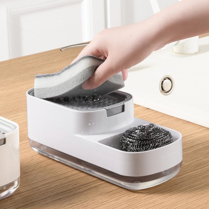 

Manual Pressing Sponge Detergent Dispenser Liquid Dish Soap Dispenser Sponge Storage Box for Kitchen White