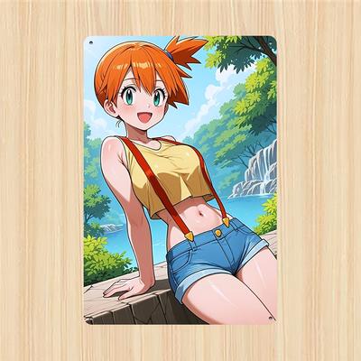 Pock Elf Fan Metal Wall Art Sign    Vibrant Anime Character Poster with Waterfall  Greenery Design Perfect for Man Cave Bar