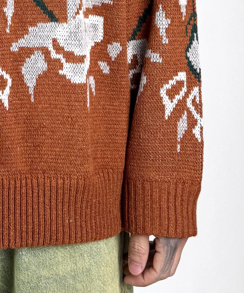 A MADE Wool Blend Jacquard Overknit (Fog Orange)