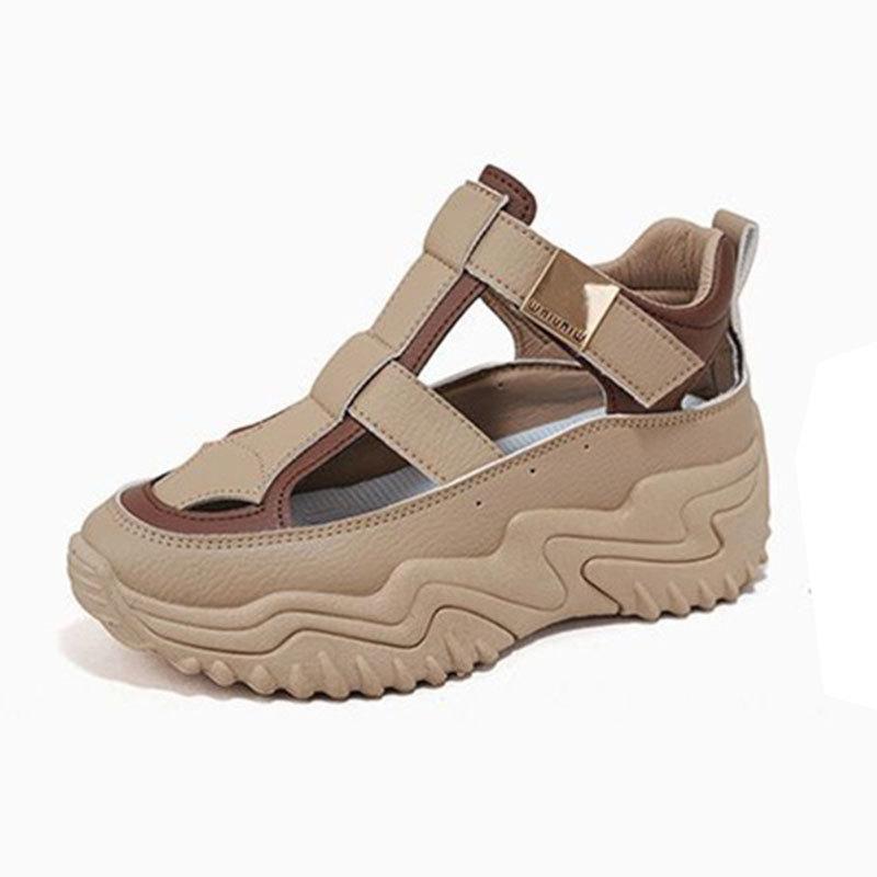 Roman Sandals Women's New Spring and Summer 2025 Versatile Hollow Soft Leather Outer Wear Sports Casual Thick-soled Hole Sandals