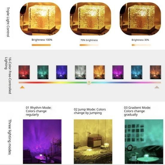 Ocean Wave Projector Table Light with Remote 16 Colors Changing Water Ripple Projection Night Lamp Kids Room Bedroom Bathroom Decorative Ambient Light