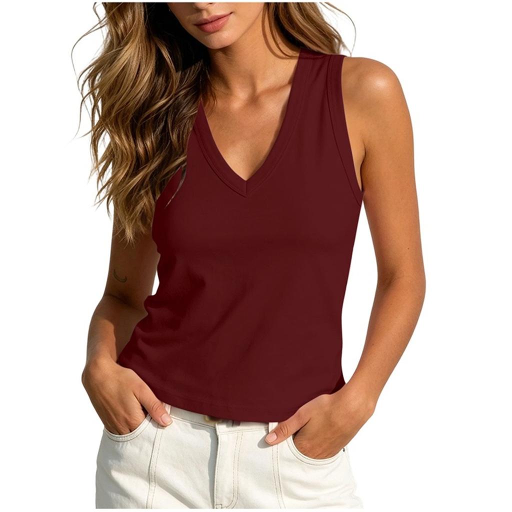 Women's Sleeveless V Neck Tank Top Casual Solid Color Slim Fit Summer Lightweight Soft Fabric Shirt for Daily Wear
