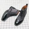 Fashion Men's Suede Leather Patchwork Brown Ankle Boots Brand Designer Flat Bottom Short Boots Men's Outdoor Flat Bottom Casual Boots
