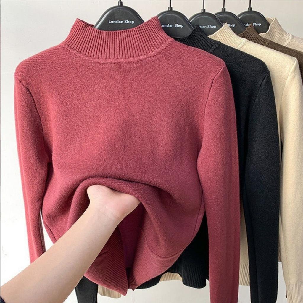 One Piece Velvet Fabric, High Neck Sweater for Women In Autumn and Winter, with Thickened Velvet Lining and A Base Knit Sweater