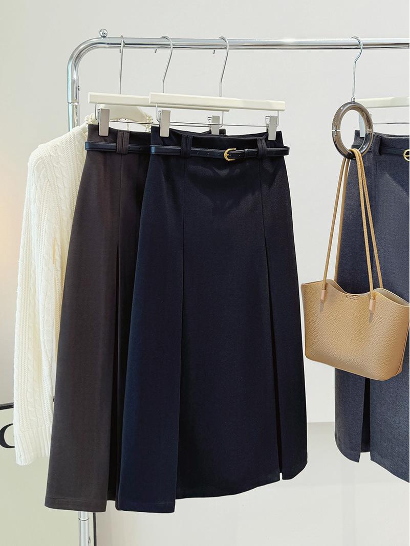 2024 Winter Women s High-Waist Pleated Wool Skirt: Slimming, Mid-Length, Hip-Hugging Design Large чёрный